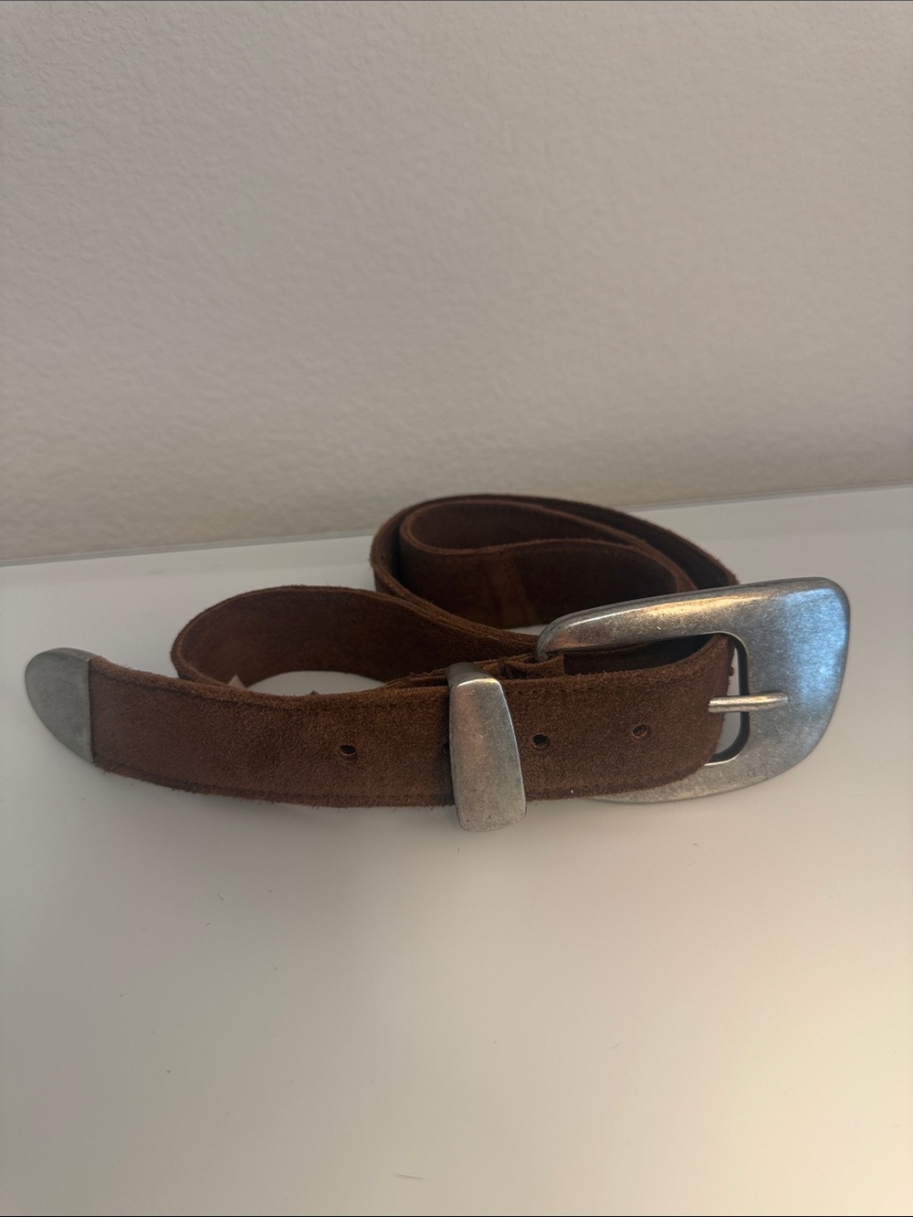 Free People Dover Espresso Brown Suede Belt with Silver-Tone Buckle L/XL